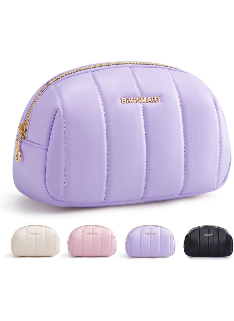 BAGSMART BAGSMART Small Makeup Bag PU Leather Travel Makeup Bag Organizer Makeup Pouch, Portable Cosmetic Bags for Women, Cute Make Up Bag for Travel Size Toiletries Accessories Brushes (Purple) 
