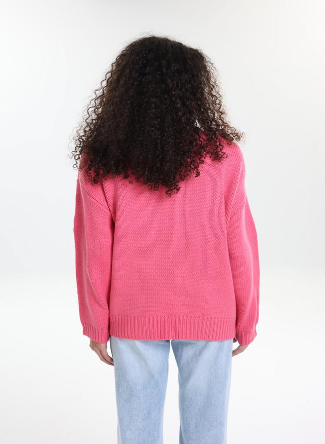 Take Two Plus Size Pink Flower Embroidery Knit Cardigan - Image 2