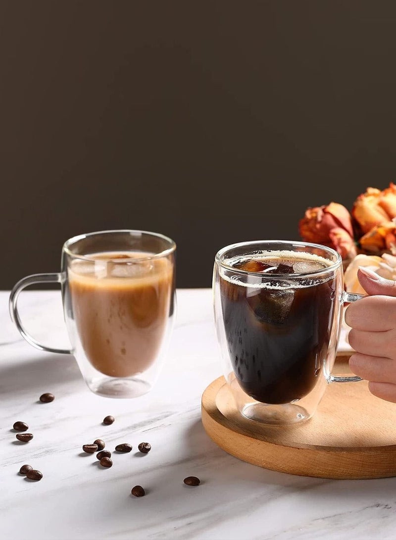 1Chase Set of 2- 350ML Double Wall Glass Cups . Heat-Resistant Coffee & Tea Mugs with Handle - Image 1