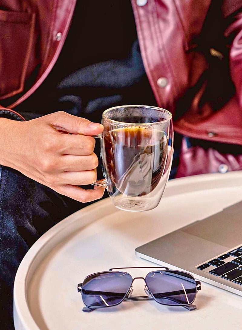 1Chase Set of 2- 350ML Double Wall Glass Cups . Heat-Resistant Coffee & Tea Mugs with Handle - Image 3