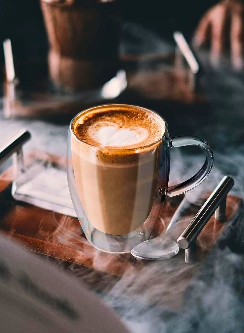 1Chase Set of 2- 350ML Double Wall Glass Cups . Heat-Resistant Coffee & Tea Mugs with Handle - Image 5