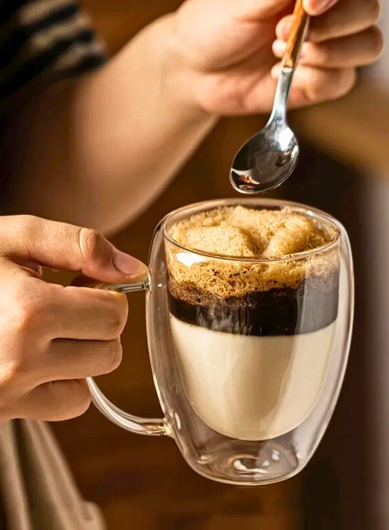 1Chase Set of 2- 350ML Double Wall Glass Cups . Heat-Resistant Coffee & Tea Mugs with Handle - Image 4