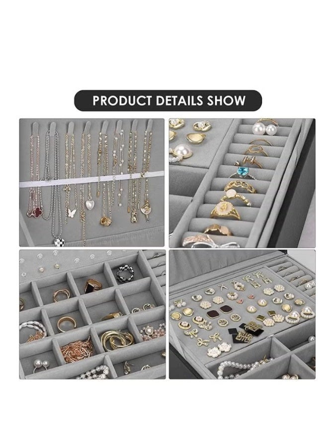 Arabest Universal Jewelry Box for Men and Women 2-layer Large Jewelry Storage Box with Lock Necklace Bracelet Earring Ring Jewelry Storage Box Black - Image 3