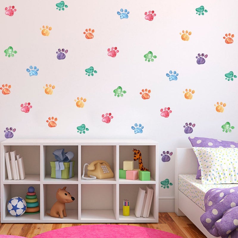 Finduat 42 Pcs Colorful Hand Painted Dog Paw Stickers Prints for Wall, Floor Decals, Classroom Home Party Decoration, Home Kid's Room Creative Wallpaper Mural Art Decorations - Image 2