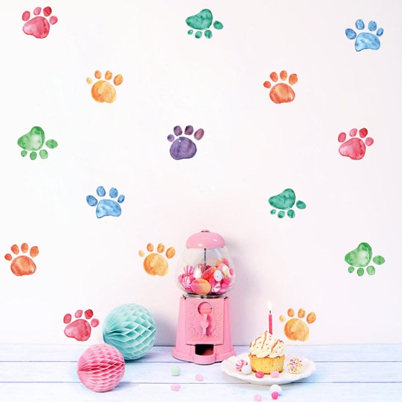 Finduat 42 Pcs Colorful Hand Painted Dog Paw Stickers Prints for Wall, Floor Decals, Classroom Home Party Decoration, Home Kid's Room Creative Wallpaper Mural Art Decorations - Image 3