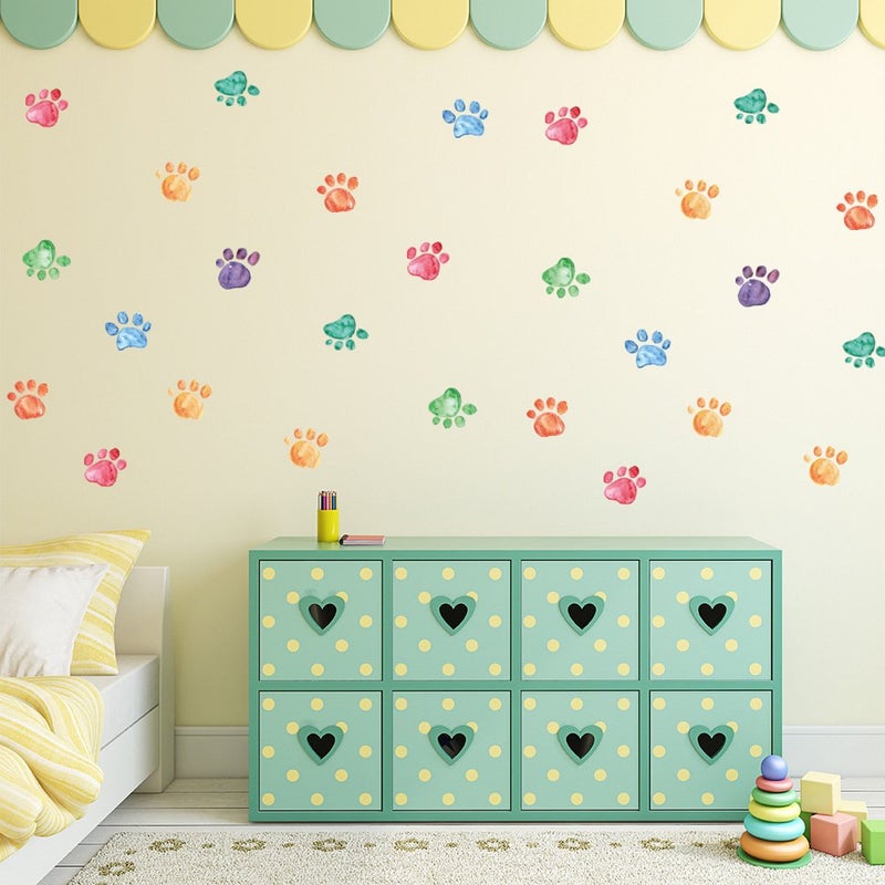 Finduat 42 Pcs Colorful Hand Painted Dog Paw Stickers Prints for Wall, Floor Decals, Classroom Home Party Decoration, Home Kid's Room Creative Wallpaper Mural Art Decorations - Image 4