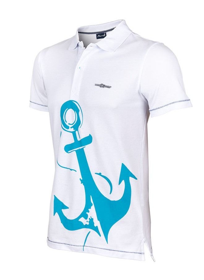 Anemoss - Marine White Men's Polo Collar 100% Cotton T-Shirt Medium - Image 1