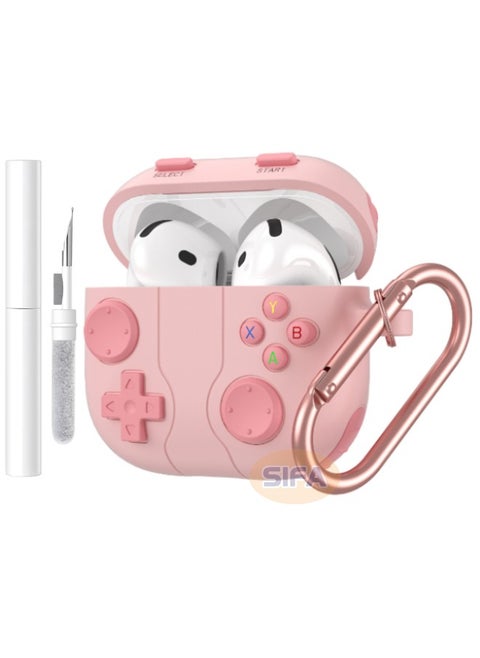 Airpods 4 Case Cover, 3D Game Console Design AirPods 4th Generation Case with Cleaner Kit, Soft Silicone Rugged Shockproof Case for Women Men with Keychain for Airpods 4 2024, Pink