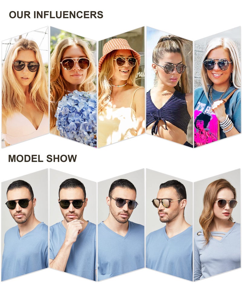 SOJOS Retro Aviator Polarized Sunglasses for Women Men Double Bridge Ladies Shades SJ2078 with Grey Tortoise Frame/Gradient Light Blue Lens - Image 5