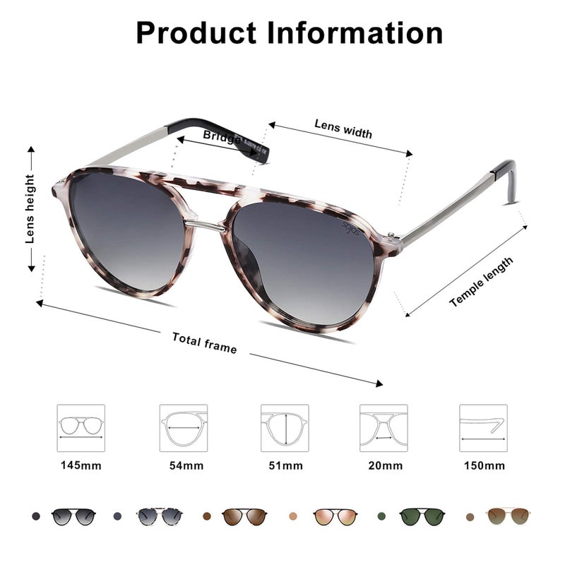 SOJOS Retro Aviator Polarized Sunglasses for Women Men Double Bridge Ladies Shades SJ2078 with Grey Tortoise Frame/Gradient Light Blue Lens - Image 4