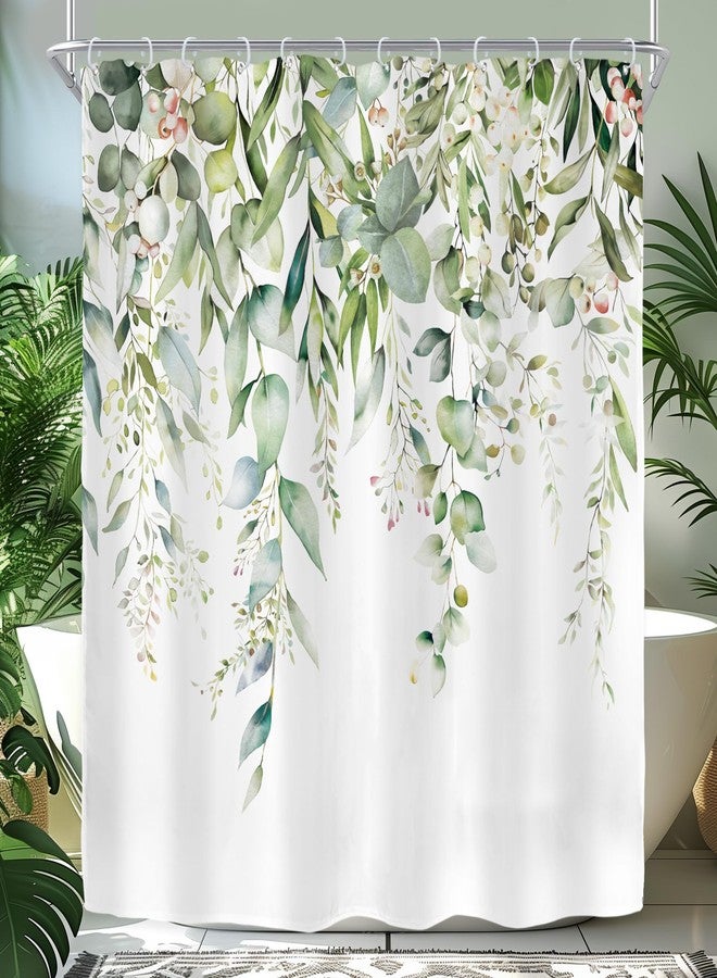 Riyidecor Sage Green Eucalyptus Shower Curtain,Fabric Cloth Bathroom Curtains,Leaves Plants Spring Floral Botanical Leaf Nature Watercolor Bath Shower Curtains Decor Set 72x72 Inch - Image 1