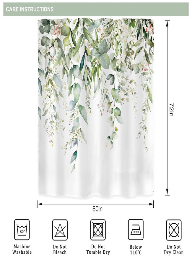 Riyidecor Sage Green Eucalyptus Shower Curtain,Fabric Cloth Bathroom Curtains,Leaves Plants Spring Floral Botanical Leaf Nature Watercolor Bath Shower Curtains Decor Set 72x72 Inch - Image 4