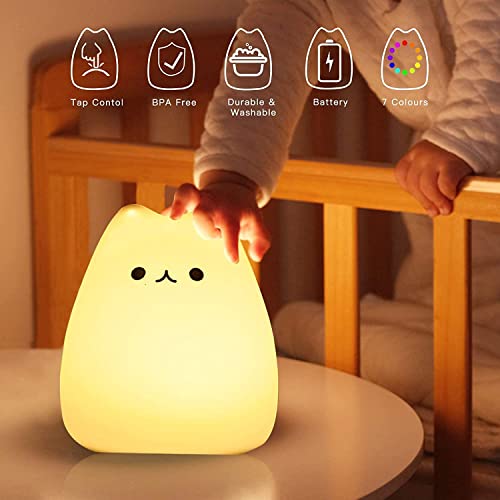 ZKLiLi cat Night Light, Cute Nursery Lights USB Rechargeable Cat Lamp Nightlight Birthday Christmas Gift with Warm White and 7-Color Breathing Modes for Kids Baby Children (USB Charging) - Image 3