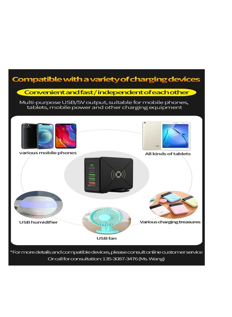 Excefore 75W Smart Multi-Ports USB Charging Station, HUB Wireless Charger Station, Portable Desktop USB C Charging Station, Laptop Power Bank QC3.0 Type C PD Phone Chargers Station - Image 5