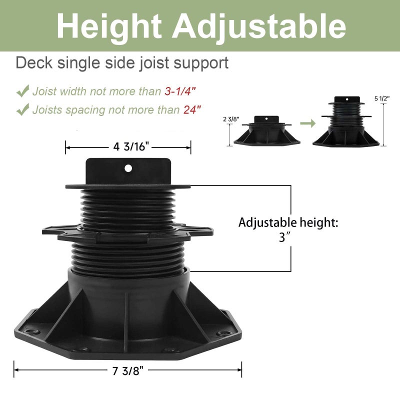 PHLKJL 10 Pack Adjustable Plastic Pedestal Paver,Floor Slate Support Floor Lift,Deck Support Floor Raising,Deck Foundation Base Support,Adjustment Raising from 2-3/8" to 5-1/2" - Image 3