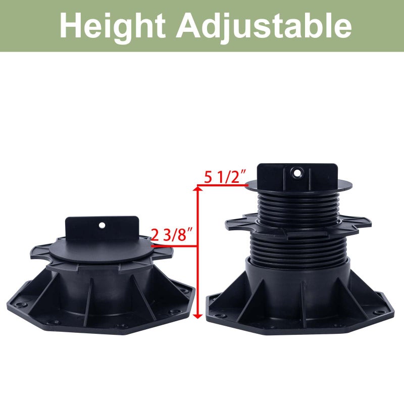 PHLKJL 10 Pack Adjustable Plastic Pedestal Paver,Floor Slate Support Floor Lift,Deck Support Floor Raising,Deck Foundation Base Support,Adjustment Raising from 2-3/8" to 5-1/2" - Image 2