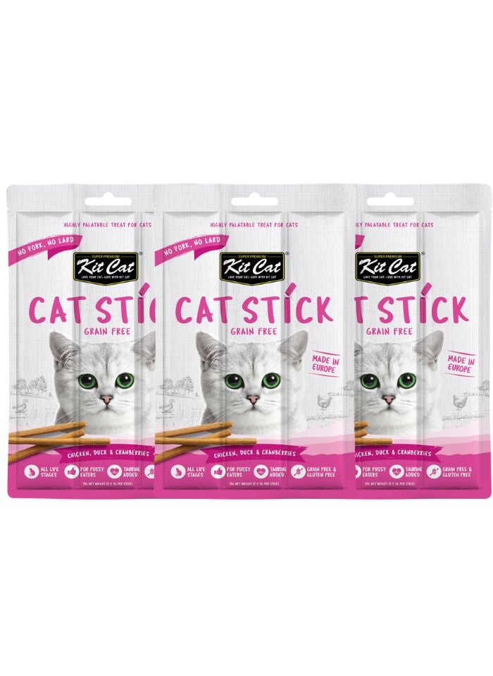 Kit Cat Grain Free Cat Stick Chicken Duck & Cranberries 3 x 15g - Image 1