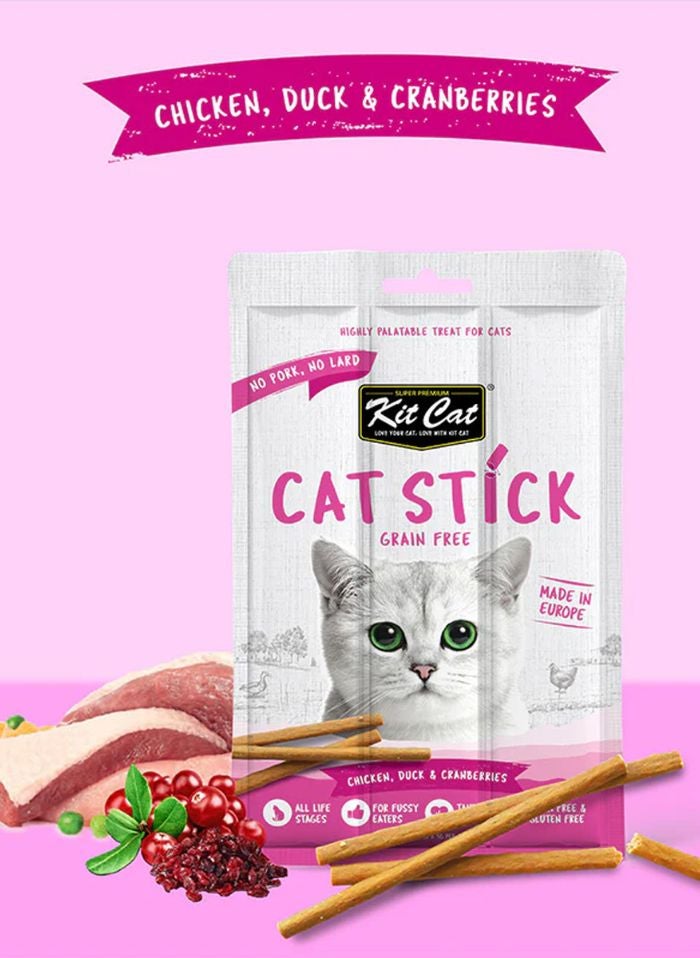 Kit Cat Grain Free Cat Stick Chicken Duck & Cranberries 3 x 15g - Image 2