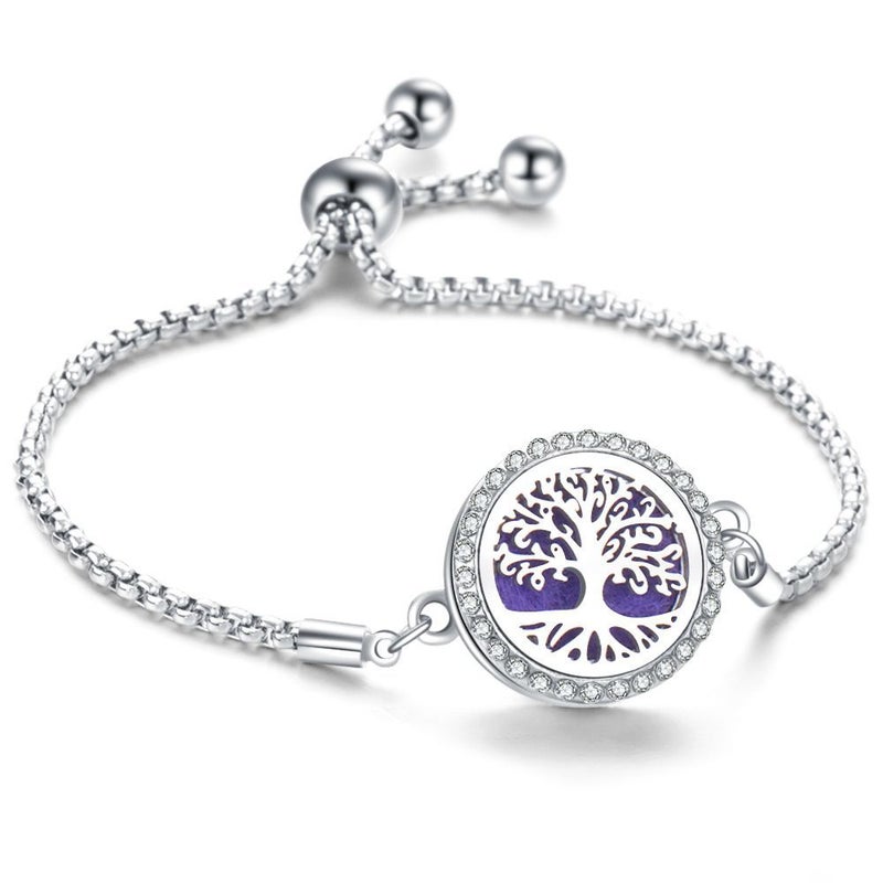 Diamond-Encrusted Titanium Steel Hollow Aromatherapy Openable Essential Oil Bracelet Life Tree Adjustable Size Perfume Bracelet - Image 2