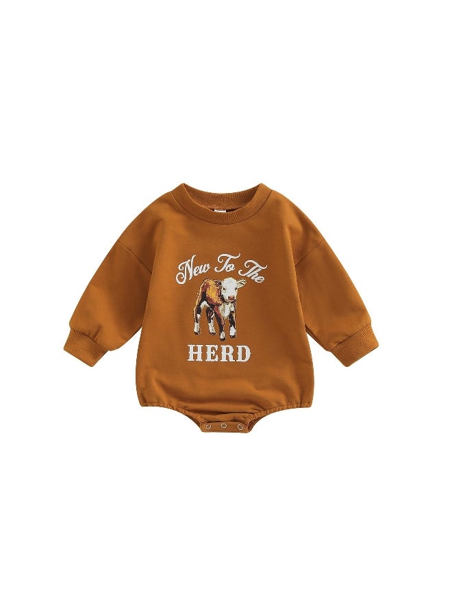 Infant Baby Boy Girl Western Clothes Long Sleeve Sweatshirt Romper Cow Print Onesie Pullover Bodysuit Cotton Fall Winter Outfit