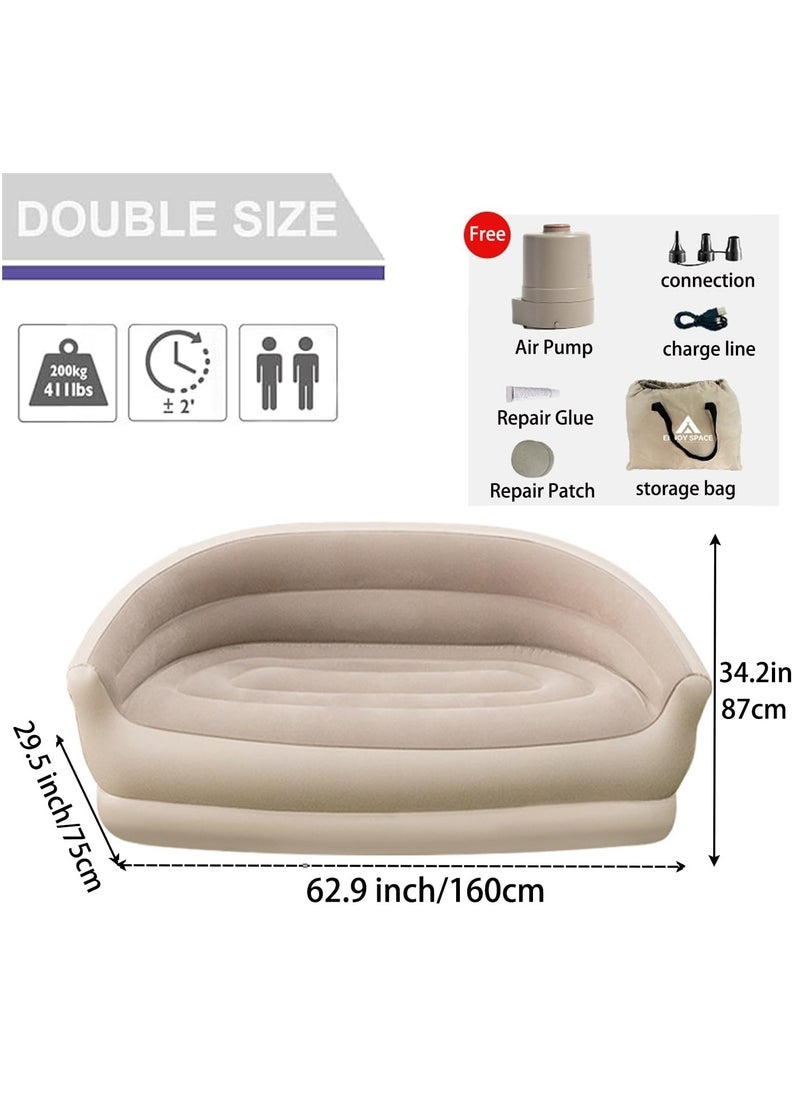 Generic - Inflatable Couch Air Sofa with Electric Air Pump Flocking Two-Seater Lounge Chair Blow Up Double Couches Sofa - Great for Indoor and Outdoor Balcony Backyard Camping Picnic RV - Image 1