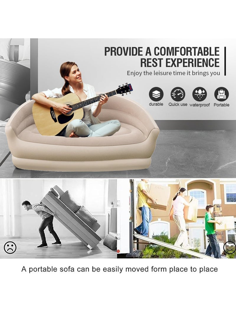 Generic - Inflatable Couch Air Sofa with Electric Air Pump Flocking Two-Seater Lounge Chair Blow Up Double Couches Sofa - Great for Indoor and Outdoor Balcony Backyard Camping Picnic RV - Image 1