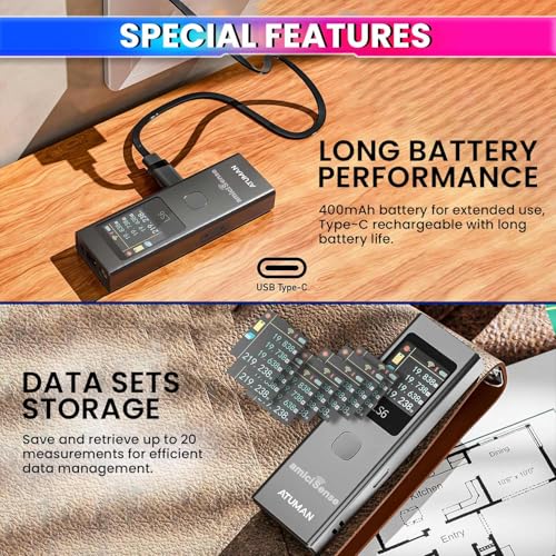 amiciSense 3-in-1 Laser Distance Meter – 19 Modes for Distance, Area, and Volume Measurement, Type-C Rechargeable with Auto-Off and Color Display - Image 5