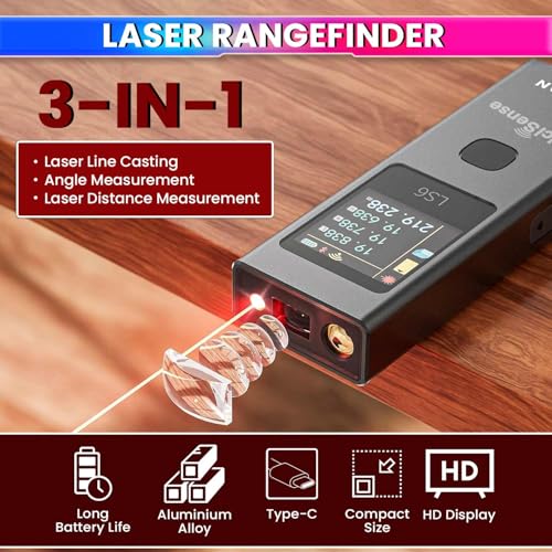 amiciSense 3-in-1 Laser Distance Meter – 19 Modes for Distance, Area, and Volume Measurement, Type-C Rechargeable with Auto-Off and Color Display - Image 2