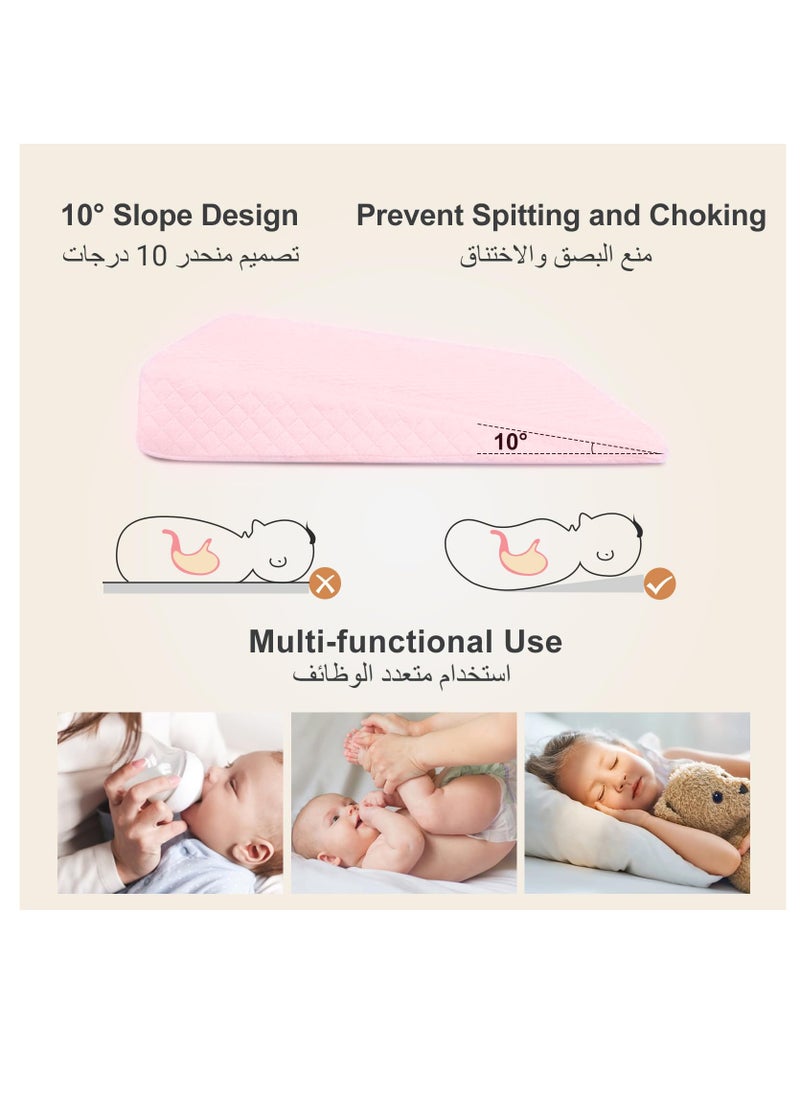 Bebiland Soft Square Crib Wedge Pillow with Washable Cover, Feeding Pillows for Reflux Baby Sleep 30 * 33 * 7cm, Gerd (Pink)  - Image 4
