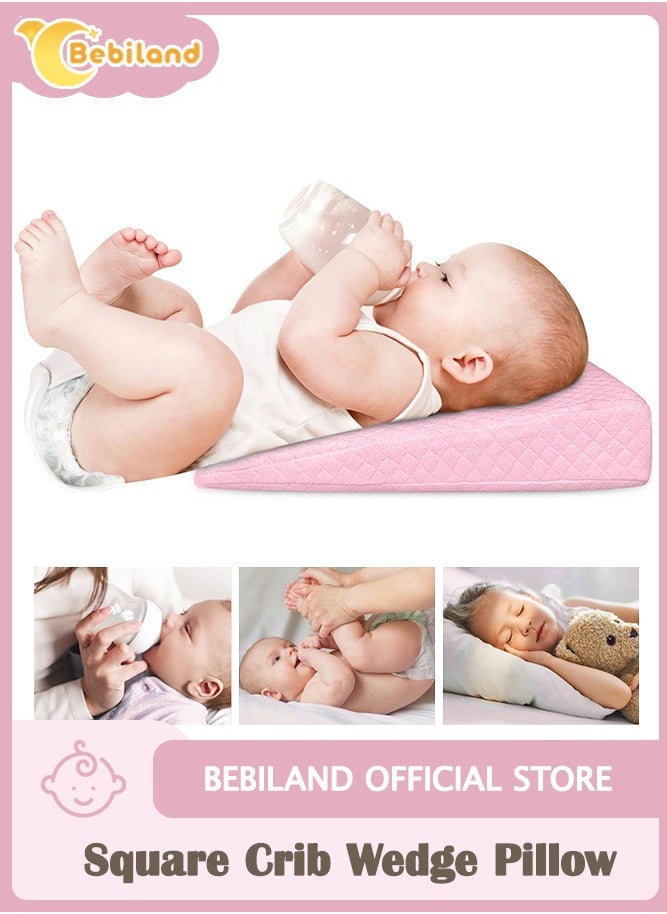 Bebiland Soft Square Crib Wedge Pillow with Washable Cover, Feeding Pillows for Reflux Baby Sleep 30 * 33 * 7cm, Gerd (Pink)  - Image 1