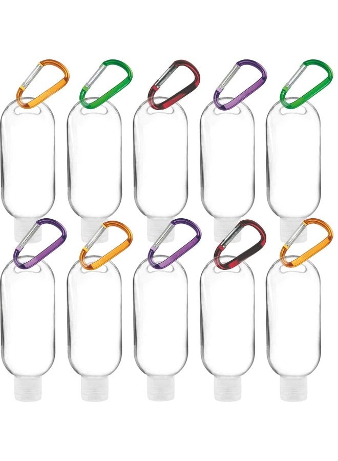 Travel Bottles Keychain 10 PCS 50ml Empty Refillable Plastic Bottle with Carabiner Portable Clear Squeeze Container Leak Proof Bottles for for Hand Sanitizer Conditioner Body Wash Liquid  - Image 1