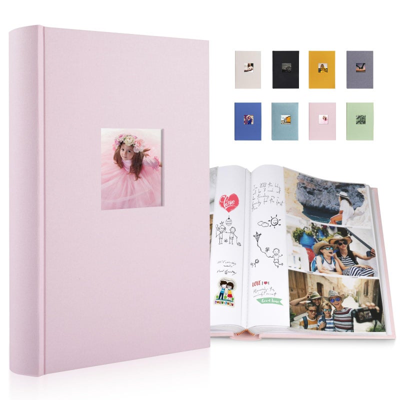 1DOT2 Luxury Fabric Photo Album 4x6 With Writing Space Acid Free Pockets Holds 300 Photos with Memo  3 Per Pages Photobook Album for Wedding Vacation Family Pink - Image 1