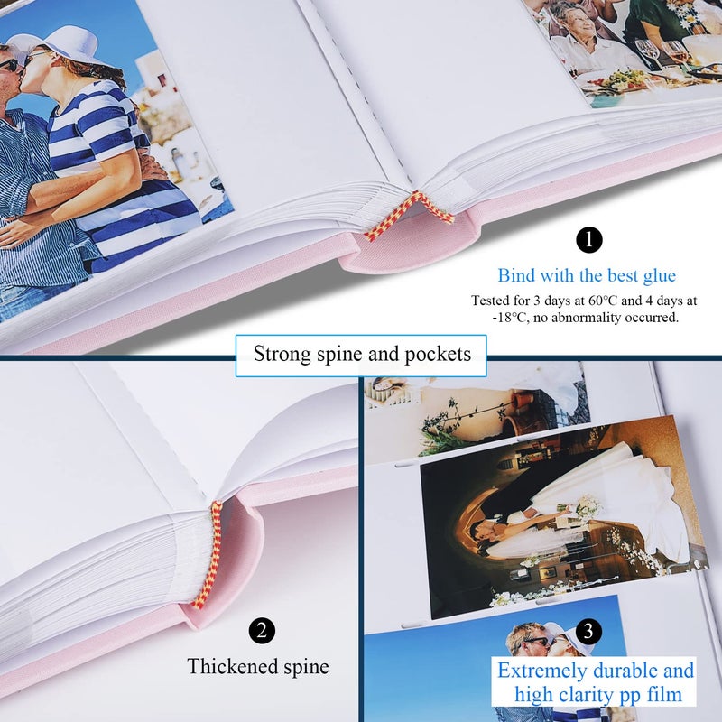 1DOT2 Luxury Fabric Photo Album 4x6 With Writing Space Acid Free Pockets Holds 300 Photos with Memo  3 Per Pages Photobook Album for Wedding Vacation Family Pink - Image 4