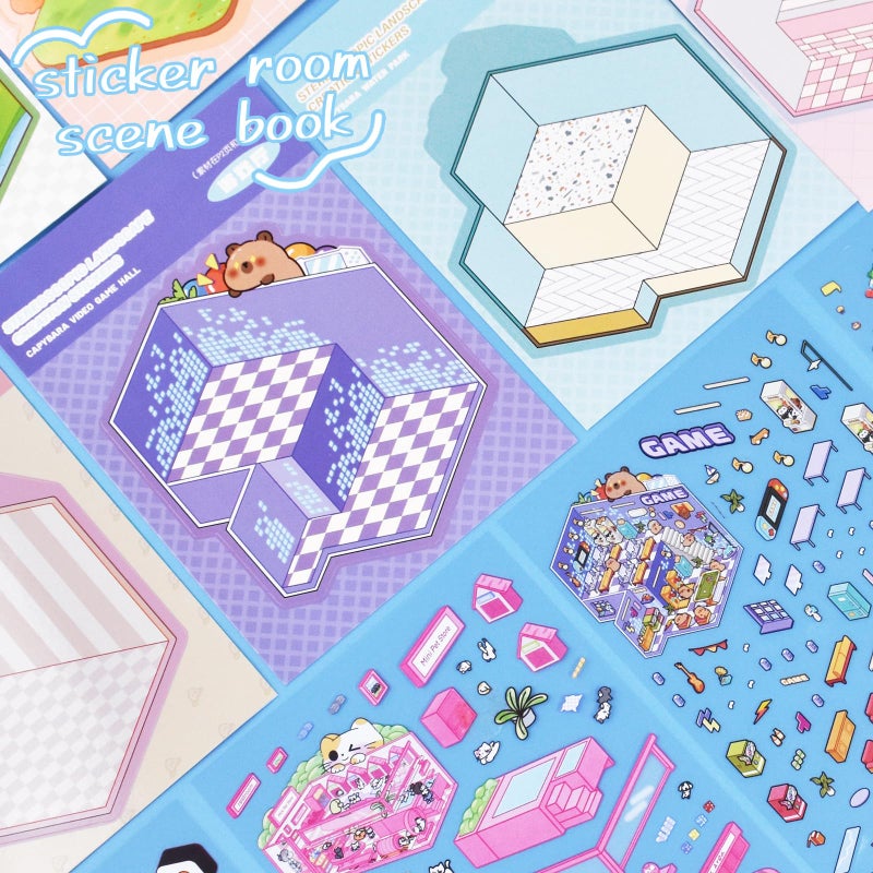 GUBEARE 20 Sets DIY 3D Sticker Scene Collection Book DIY 3D House Stickers Make Your Own Sticker Therapy Cute Cartoon Stickers Scenes for Relief Stress Pass The Time - Image 4
