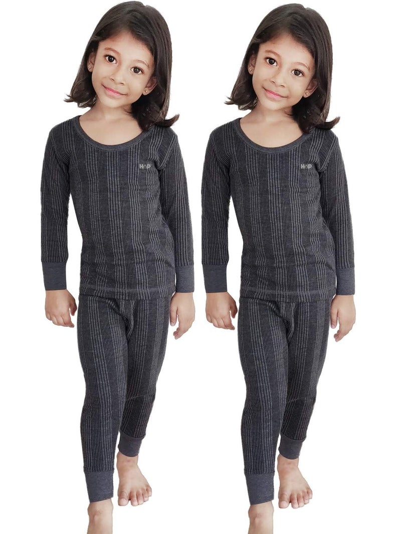 HAP Girls Thermal Full Sleeves Set Top & Pajama Set | Dark Grey | Winter Inners (Pack of 2 Sets) - Image 4