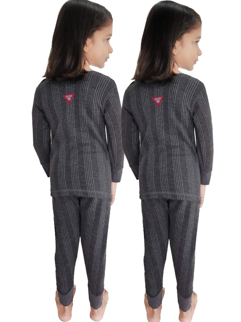 HAP Girls Thermal Full Sleeves Set Top & Pajama Set | Dark Grey | Winter Inners (Pack of 2 Sets) - Image 2