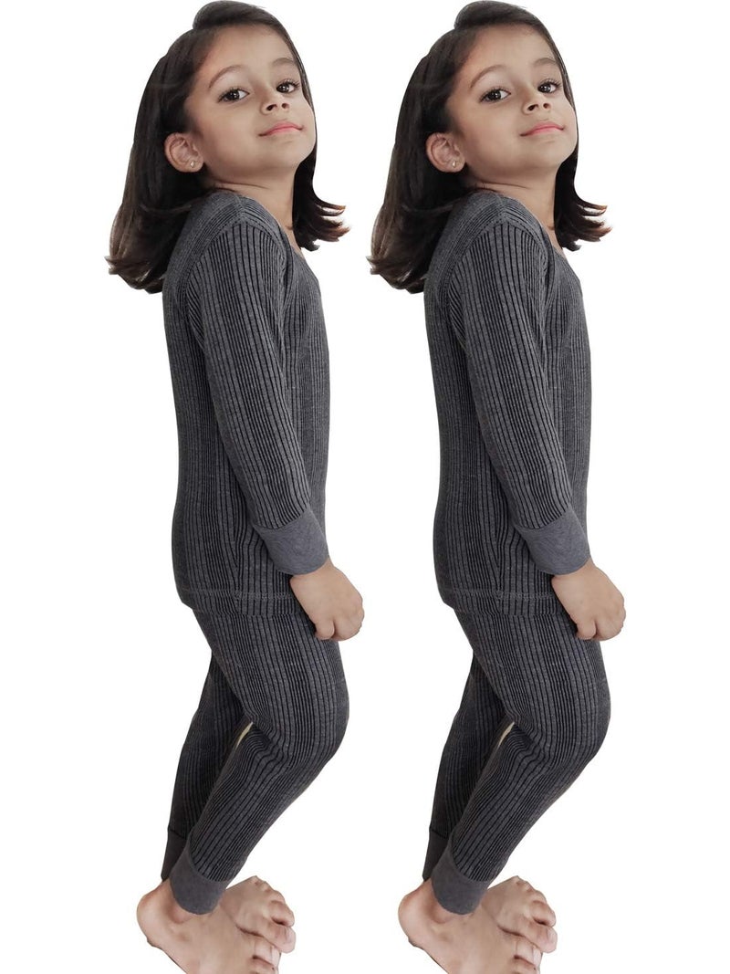 HAP Girls Thermal Full Sleeves Set Top & Pajama Set | Dark Grey | Winter Inners (Pack of 2 Sets) - Image 3