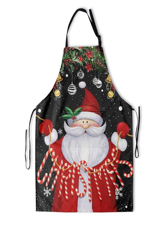 DZGlobal Christmas Apron with 2 Pockets,Santa Claus Snowflakes Xmas Winter Theme Washable Apron with Adjustable Neck for Men Women Kitchen Cooking Baking Grilling Dinner Party Restaurant - Image 1