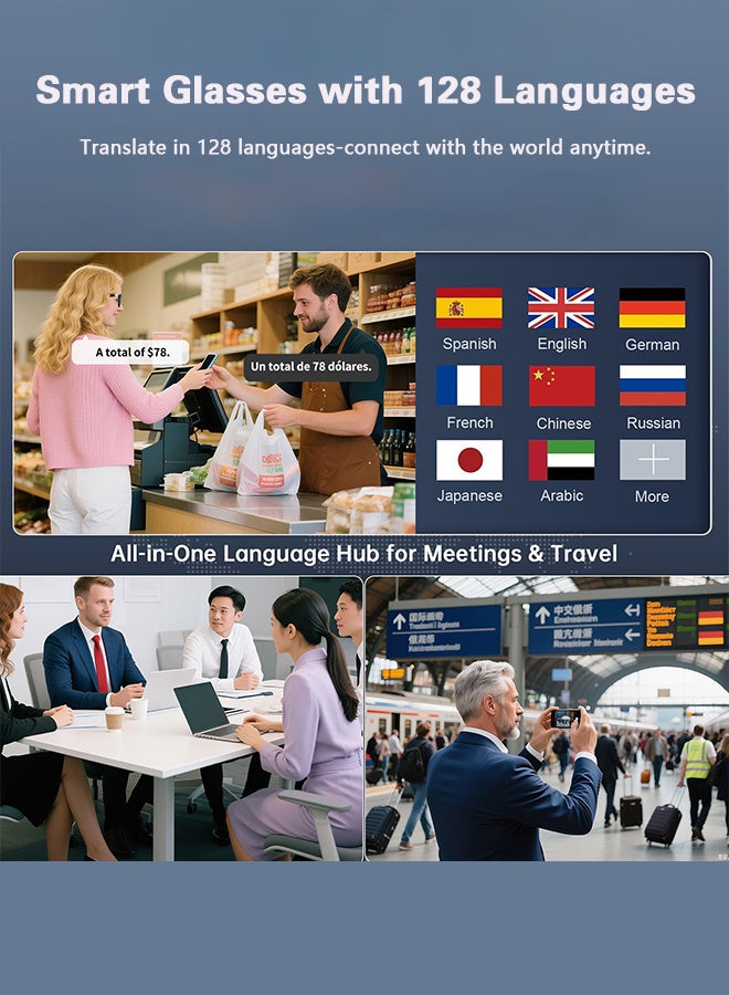 هيونداي نظارات ذكية عدسات تتغير لونها، مكبر صوت بلوتوث متعدد الأغراض مع الذكاء الاصطناعي - للاستخدام اليومي، المكتب، الرياضات الخارجية حماية من الأشعة فوق البنفسجية، نظارات شمسية استقطابية UV400، ترجمة فورية بـ 128 لغة، موسيقى، مكالمات هاتفية ودردشة بالذكاء الاصطناعي - Image 2