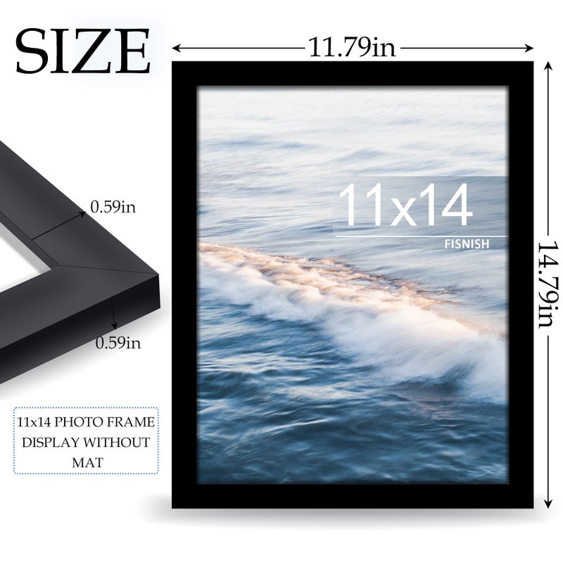 Fisnish 11x14 Picture Frame  for Tabletop Display  Horizontal or Vertical Wall Mounting  Black - Image 3