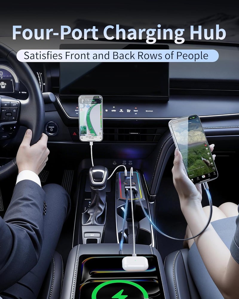 DICMKY Car Charger USB Hub with RGB Light for 2024 2025 2026 Toyota Camry Accessories, 4-Port Docking Station with Retractable Cable, Cell Phone Fast Charging Hub for Camry Se/Xse Hybrid Accessories - Image 4