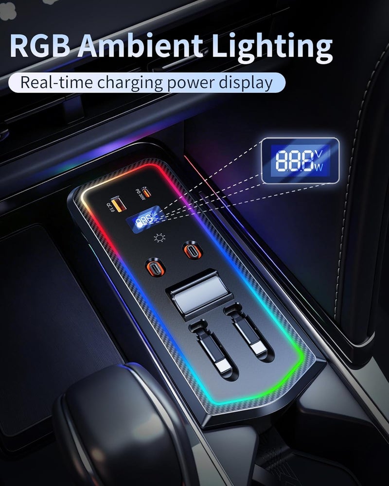 DICMKY Car Charger USB Hub with RGB Light for 2024 2025 2026 Toyota Camry Accessories, 4-Port Docking Station with Retractable Cable, Cell Phone Fast Charging Hub for Camry Se/Xse Hybrid Accessories - Image 2
