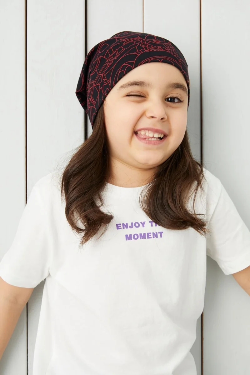 بيبيجيز Girl's Black Red Yarn 4 Season Hat Beanie Buff Soft Combed Cotton