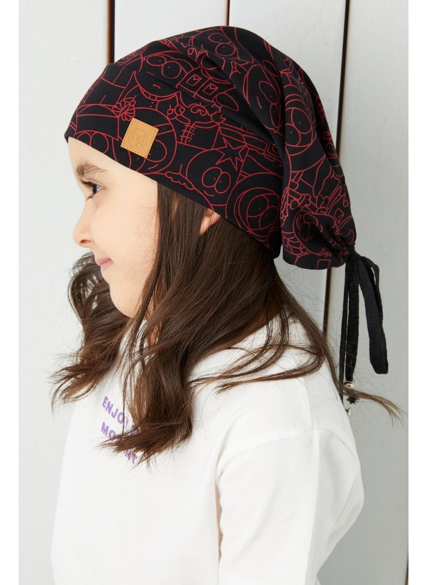 Babygiz Girl's Black Red Yarn 4 Season Hat Beanie Buff Soft Combed Cotton  - Image 1