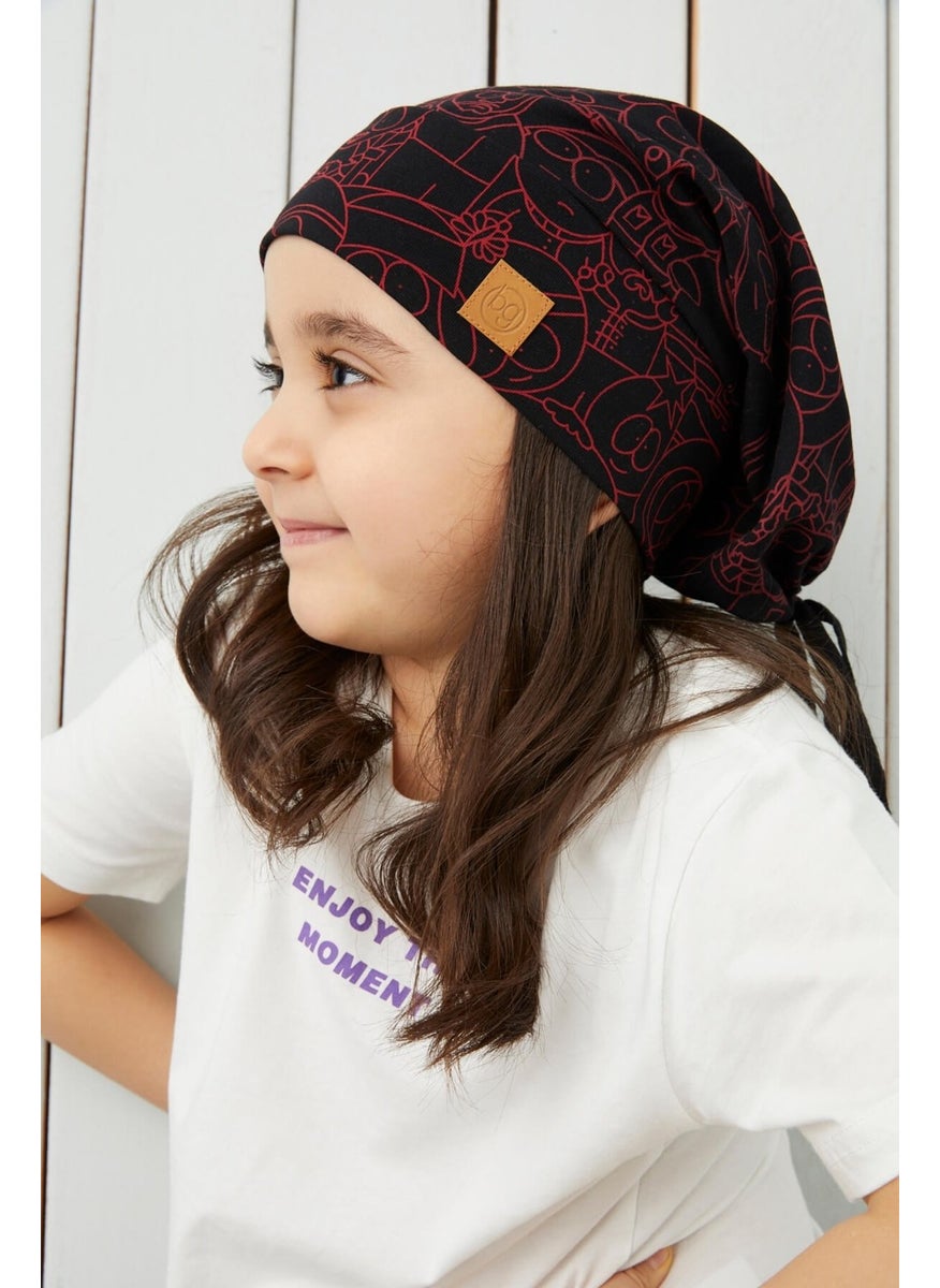 Babygiz Girl's Black Red Yarn 4 Season Hat Beanie Buff Soft Combed Cotton  - Image 2