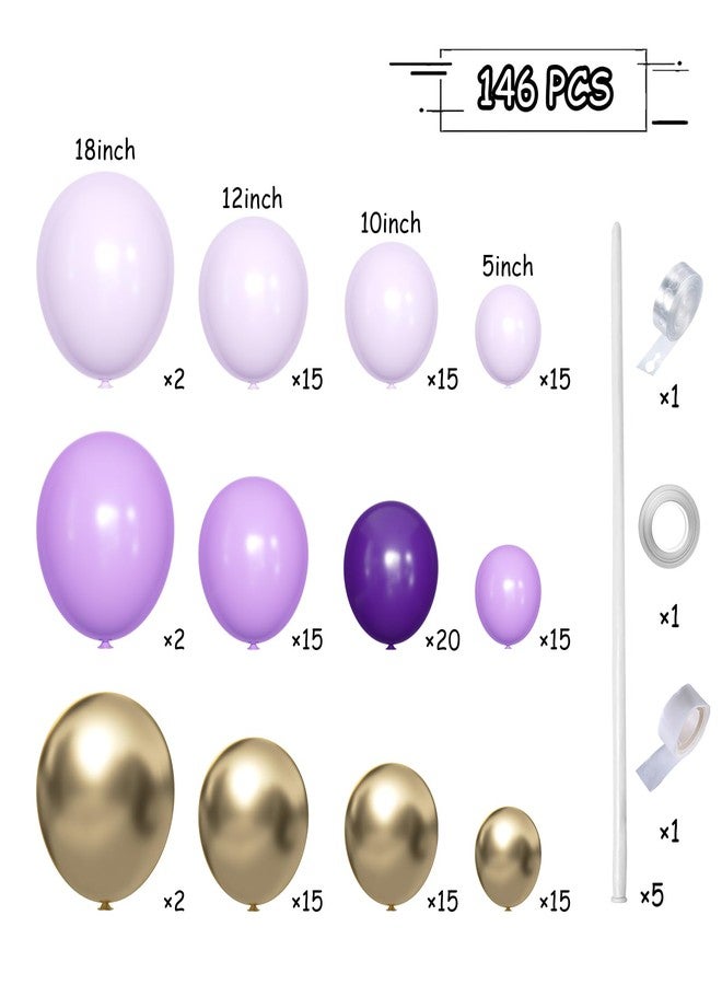 MEBAY Grey Violet Maca Purple Gold Balloons Garland Arch Kit, 146Pcs Latex Balloons Different Sizes 18 12 10 5 Inch for Party Decorations, Wedding Backdrop, Birthday, Graduation - Image 2