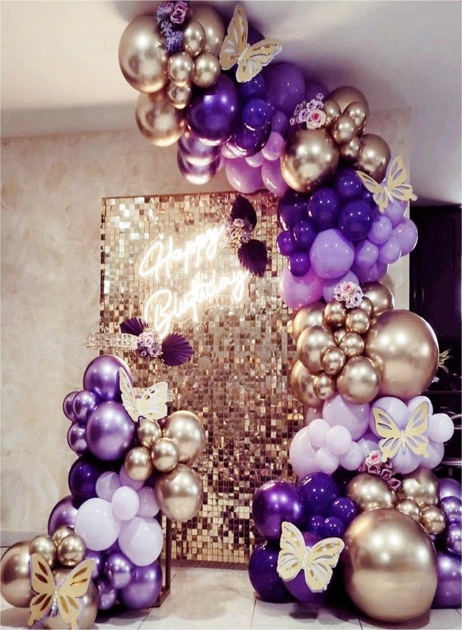 MEBAY Grey Violet Maca Purple Gold Balloons Garland Arch Kit, 146Pcs Latex Balloons Different Sizes 18 12 10 5 Inch for Party Decorations, Wedding Backdrop, Birthday, Graduation - Image 3