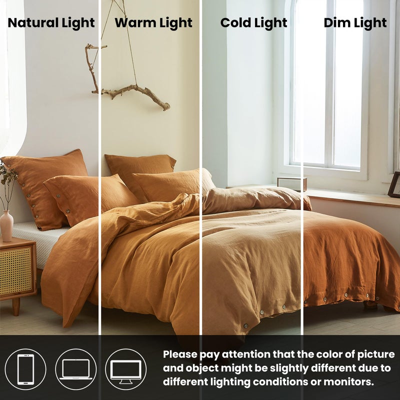 Simple&Opulence 100% Linen Duvet Cover Set 3pcs with Coconut Button Closure Natural French Washed Flax Solid Color Soft Breathable Farmhouse Bedding - Rust, Queen Size - Image 5