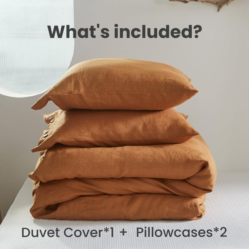 Simple&Opulence 100% Linen Duvet Cover Set 3pcs with Coconut Button Closure Natural French Washed Flax Solid Color Soft Breathable Farmhouse Bedding - Rust, Queen Size - Image 4