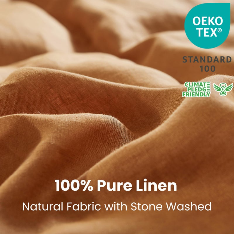 Simple&Opulence 100% Linen Duvet Cover Set 3pcs with Coconut Button Closure Natural French Washed Flax Solid Color Soft Breathable Farmhouse Bedding - Rust, Queen Size - Image 2